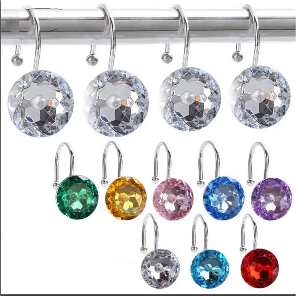 

12 Pcs Stainless Steel Shower Curtain Hooks Rust Resistant Acrylic Crystal Shower Rod Hangers Multi Color Options Circular