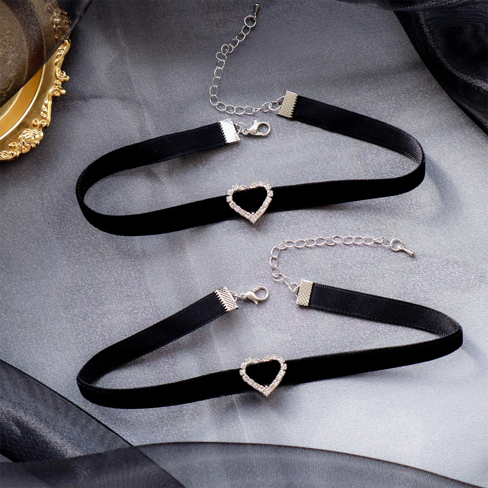 Ladies Black Chocker Choker Trendy Heart Collar Necklace Fashion Jewellery  Girls