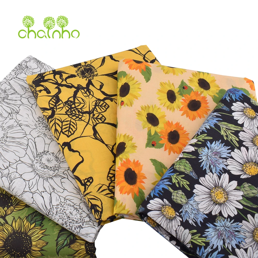 Chainho,Printed Plain Weave Poplin Cotton Fabric,DIY Quilting Sewing Material,Patchwork Cloth,Floral Series,2 Sizes,N15PC219