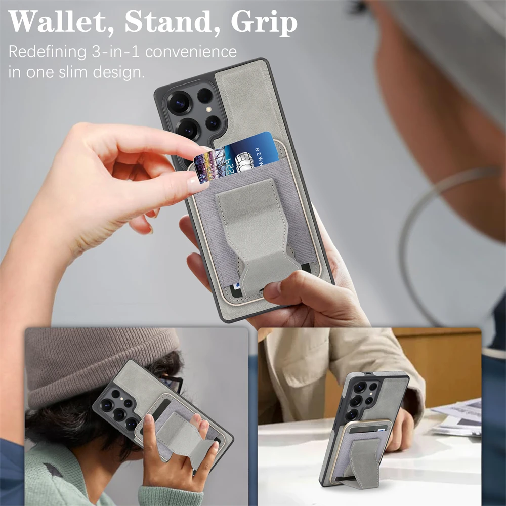 Leather Detachable Magnetic Card Slot Wallet Case with Magsafe Shockproof Cover