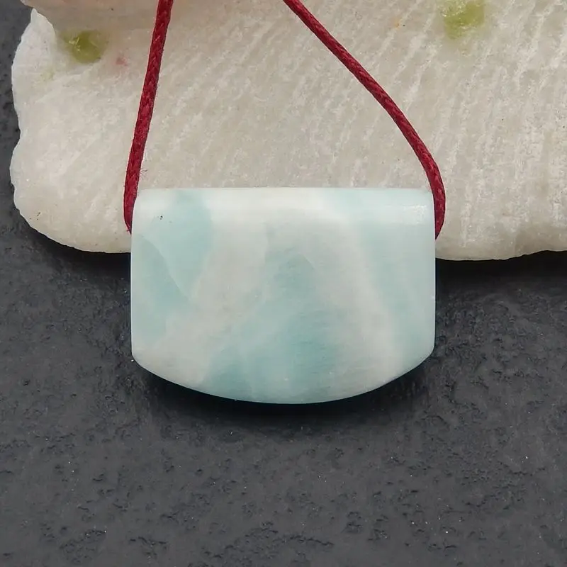 Semiprecious Stone Necklace Natural Larimar Handmade DIY Jewelry Pendant Bead Accessories 26x19x10mm 9g