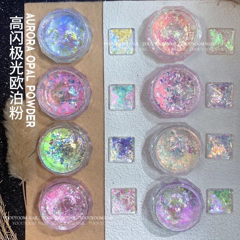 8 Colori Aurora Opal Powder Nail Glitter Sparkly Holographic Ultra-Thin Gradient Paillettes Nail Art Opal Flakes Decor Pigment Y & 7G
