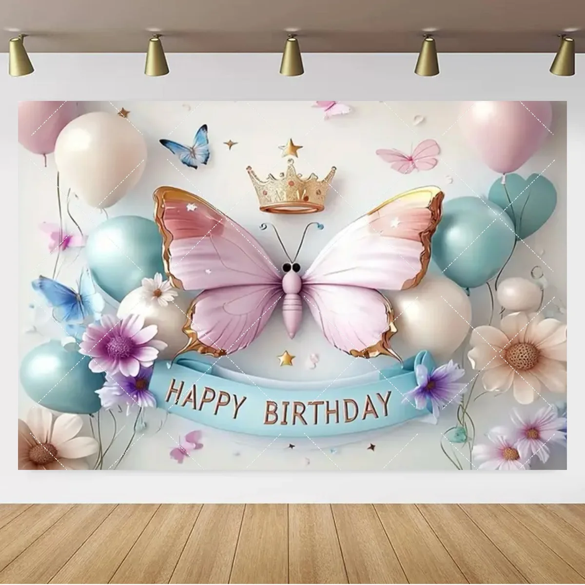 Verträumter Schmetterling, rosa Blume, Party-Dekoration, Hintergrund, Banner, Regenbogen-Ballon, Baby-Taufe, Requisite, Dekor, Mädchen, erster Geburtstag – Detail 7