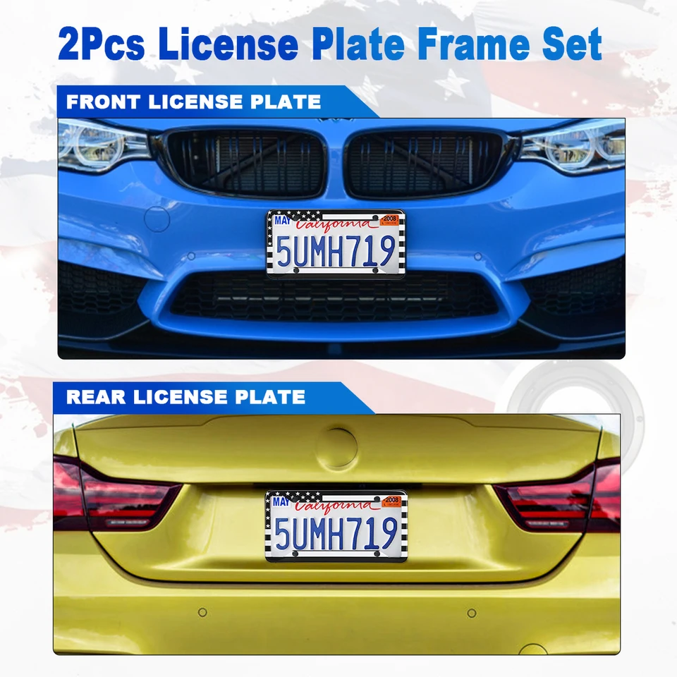DSilicone Aerican Flag License Plate Fraes Rustproof Patriotic Gloss Usa Stars And Stripes Flag Black Car Tag Holder Cover 2 Pack For Front And Rear With Mount Screws Caps Automotive Accories7001 P 142503008 - View #10