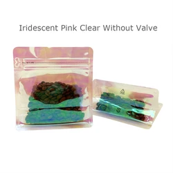 Customized Logo Coffee Packaging Bag with Valve - 1 lb Flat Bottom Gusset Pouch with Easy - Open Side Tab - 30 - 45g (Pink Clear)