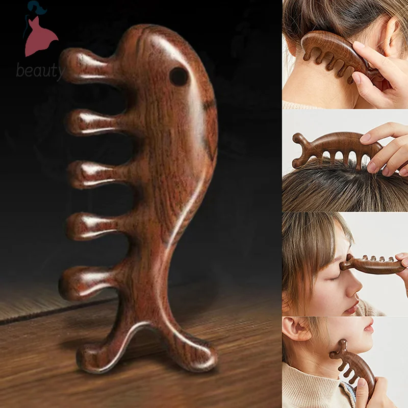 

Body Meridian Massage Comb Sandalwood Five Wide Tooth Comb Acupuncture Therapy Blood Circulation Anti-static Smooth Hair Comb