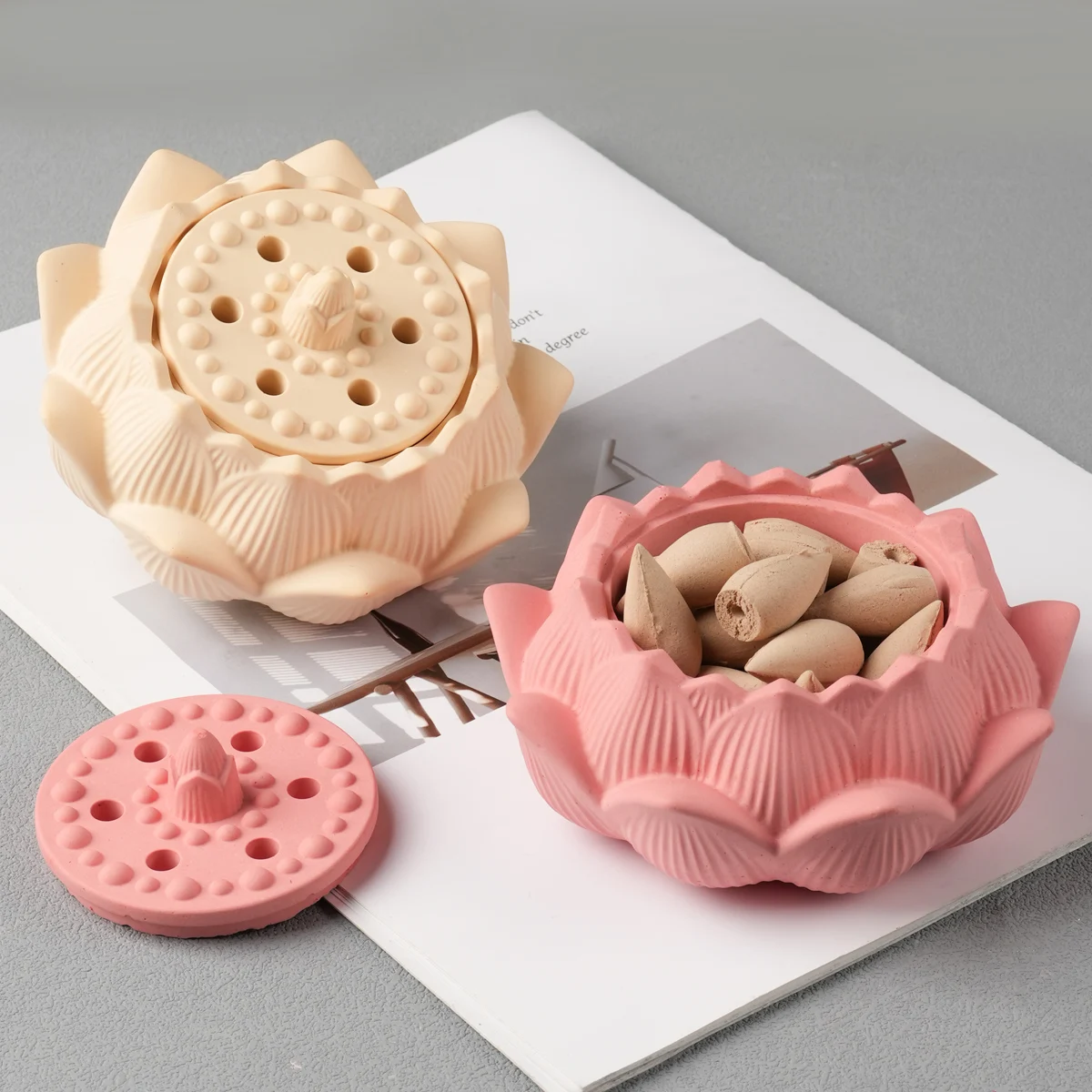 Lotu Incense Burner Silicone Mold DIY Flower Shape Plaster Resin Storage Box Molds Candle Jar Craft Making Home Decor Vase Mould silicone mold