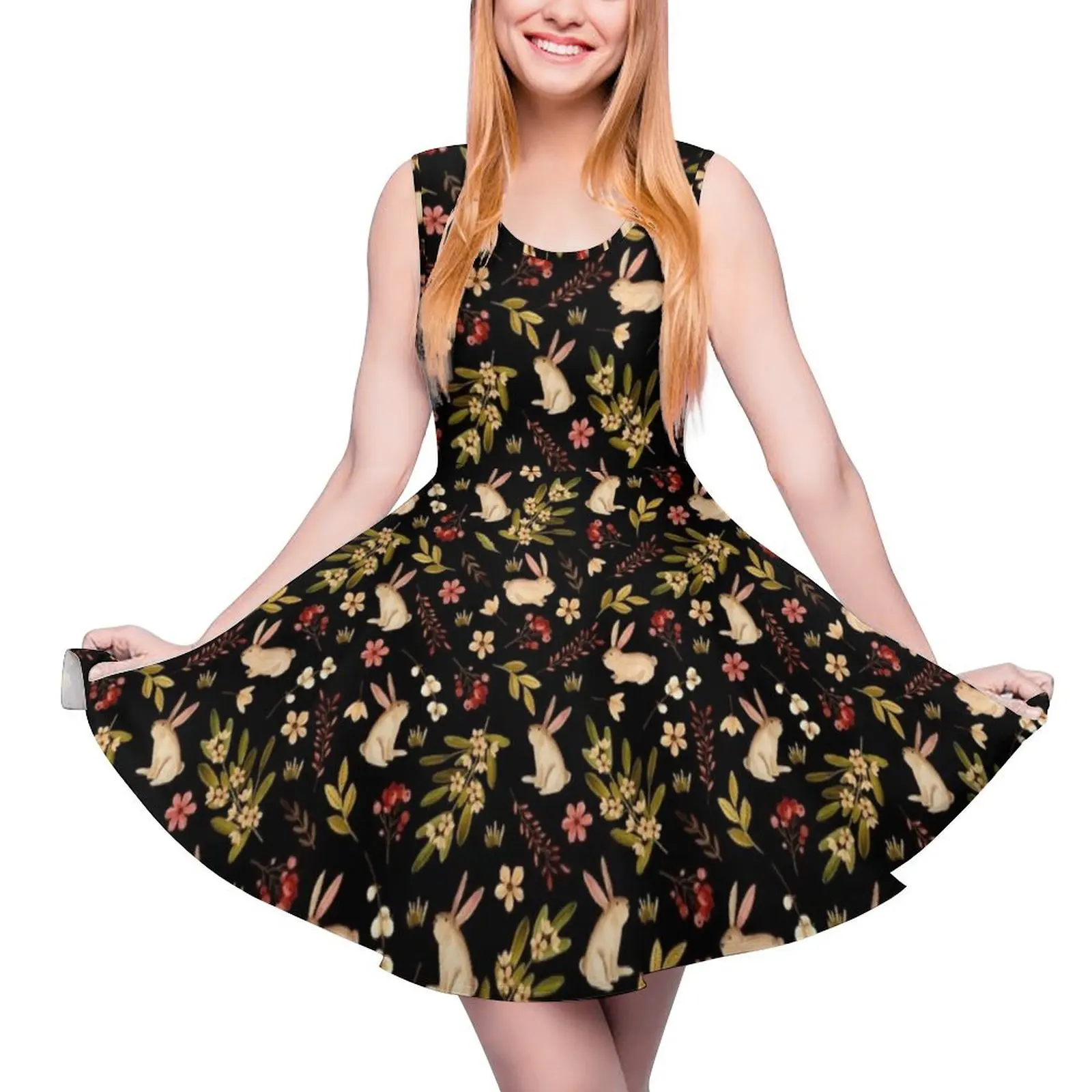 Cute rabbits. Delicate black pattern Sleeveless Dress Dress women dresses summer dresses for woman Elegant gown