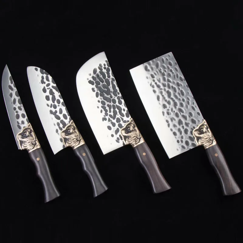 

Кухонные ножи Longquan ручной работы из стали, меди, тигра, Декор, острый измельчитель, резак, полезный нож сантоку, мясницкий нож, черная ручка