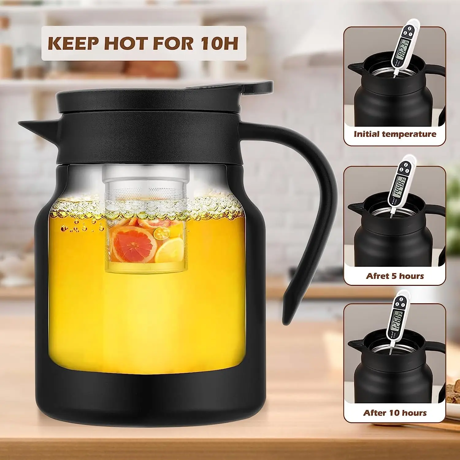 단열 스테인레스 스틸 보온 커피 물병, 따뜻한 커피 및 차 Beverage-10Hours, 더블 W, 34Oz