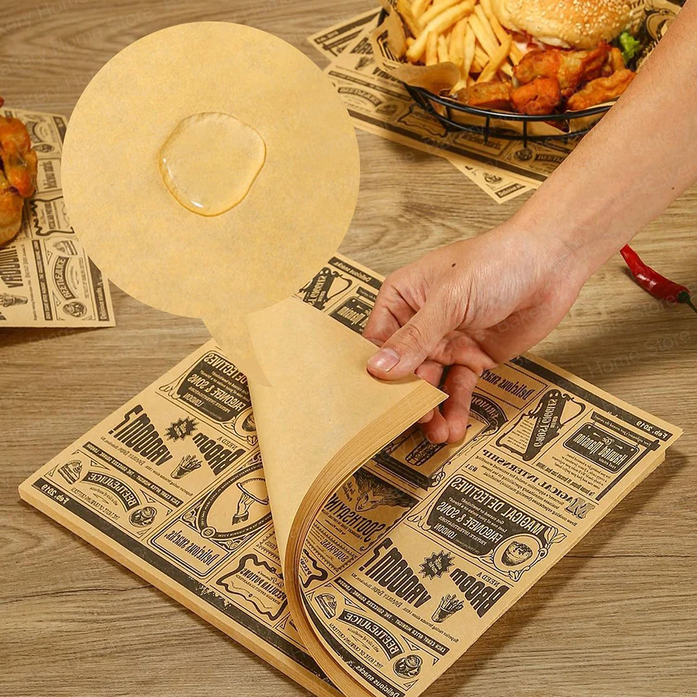 50PCS Deli Paper Sheets 22x22CM Greaseproof Newsprint Vintage Craft Paper Baking Mat Food Picnic for Party BBQ Restaurant