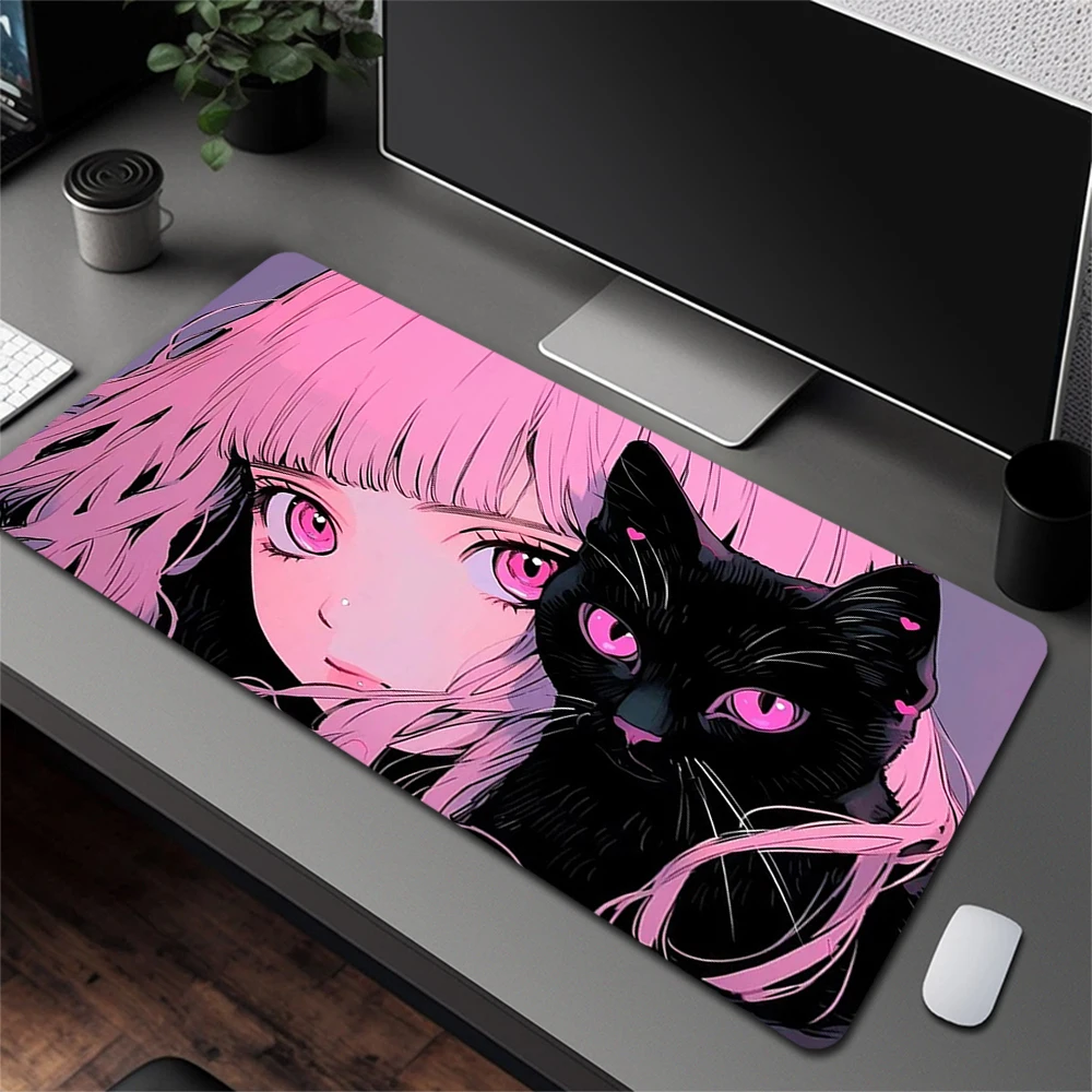 Anime Girls Rubber Large Mouse Pad Gamer Mousepad Office Non-Slip Cute Cat Mouse Mat Kawaii Desk Mat Gaming Keyboard Pad Carpet