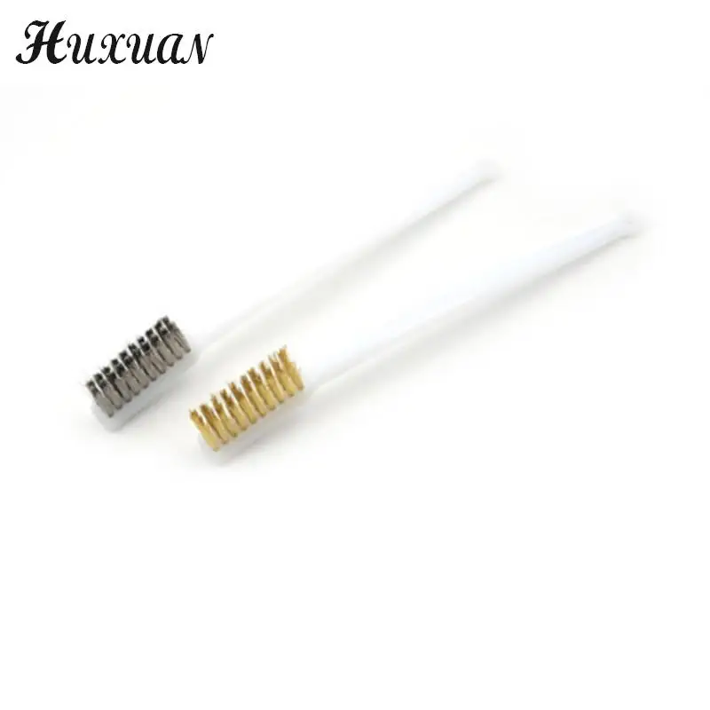 5 Pieces 6.9-inch Plastic Handle Brass Bristle Wire Brush-White 35 X 10mm/1.38inch X 0.39inch
