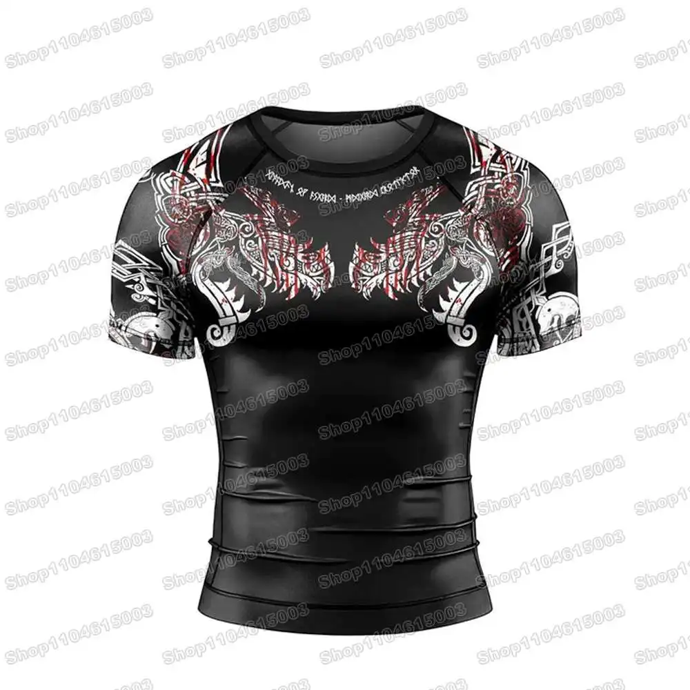 WWF Wrestling Freki Blood Rash Guards Surfing Jersey Beach Shirts Swimwear Diving Gym Shorts MMA BJJ Men Jiu Jitsu Fitness Sets