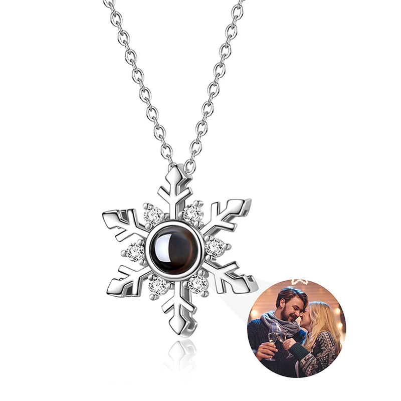 Custom Picture Necklace Personalized for Women Custom Photo Projection Snowflake Pendant Necklace Customized Portrait Jewelry