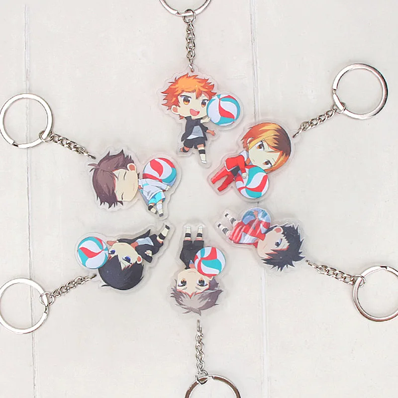 

6pcs/set Haikyuu Keychain Haikyuu Figurine Shouyou Hinata Double Sided Acrylic Figure Pendant Key ring For Kids Key Holder