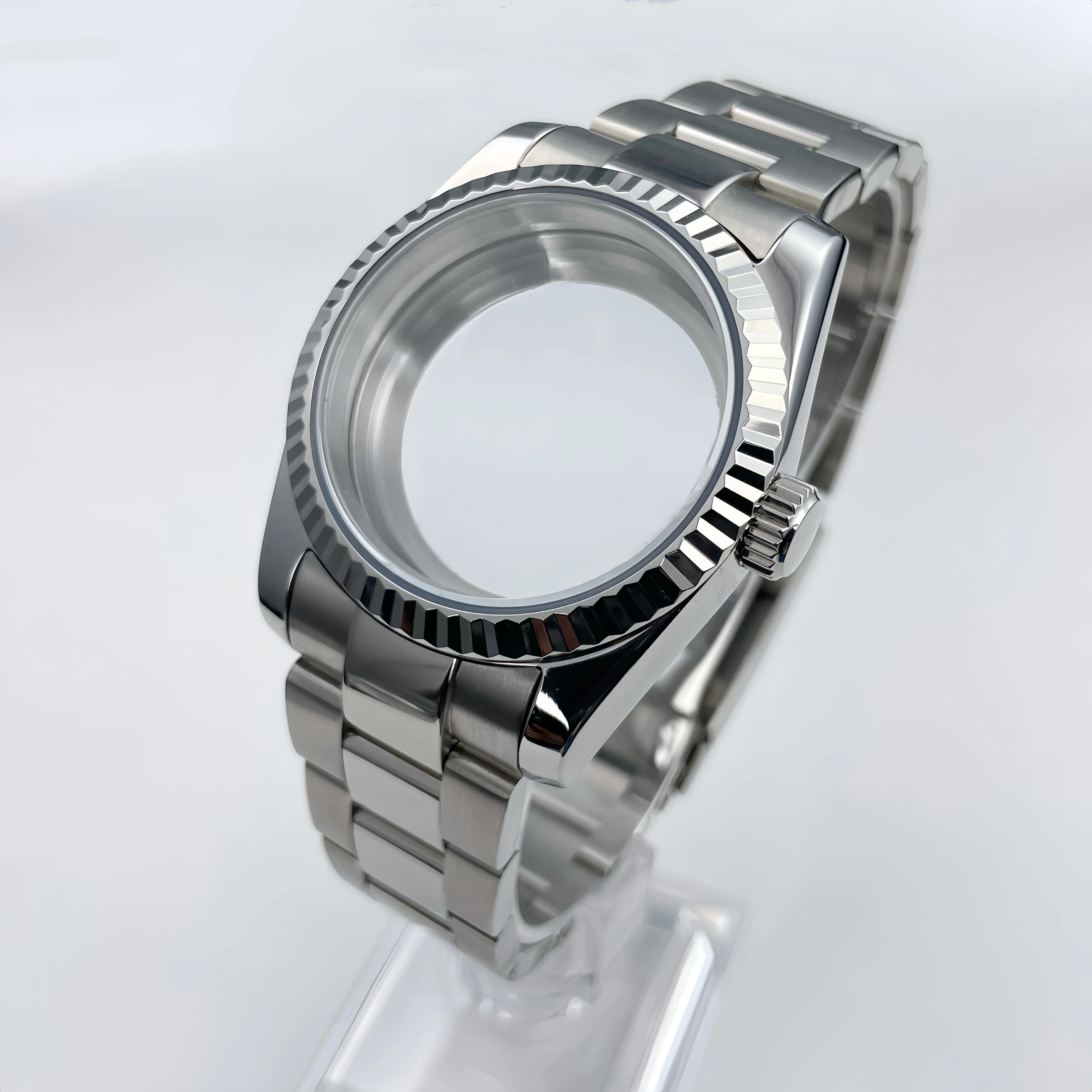 Fluted Bezel Sapphire Glass Stainless Steel Watch Case
