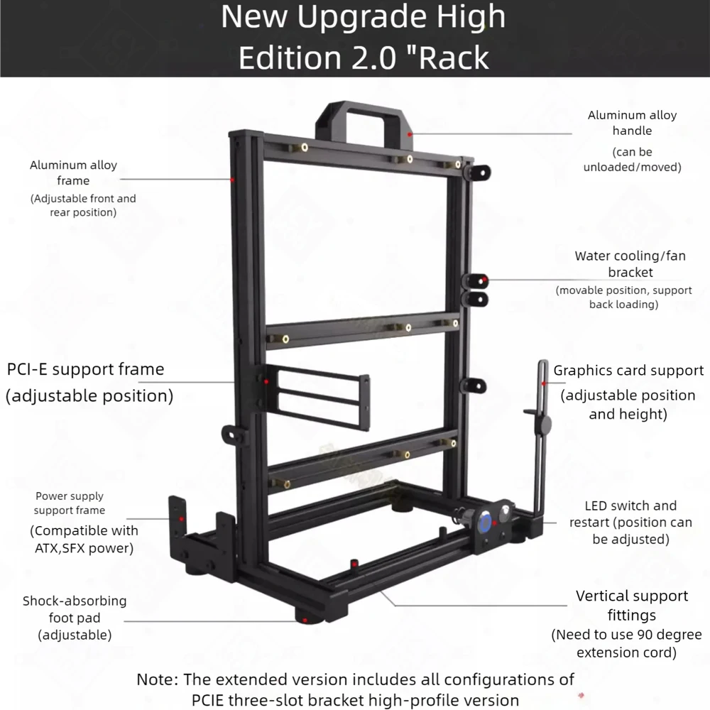 Aluminum Fully Open Chassis Frame Supports ITX/MATX/ATX Vertical Shell Player DIY Chassis PCIE3.0 GPU Vertical Installation MOD pc case,pc chassis,computer chassis frame