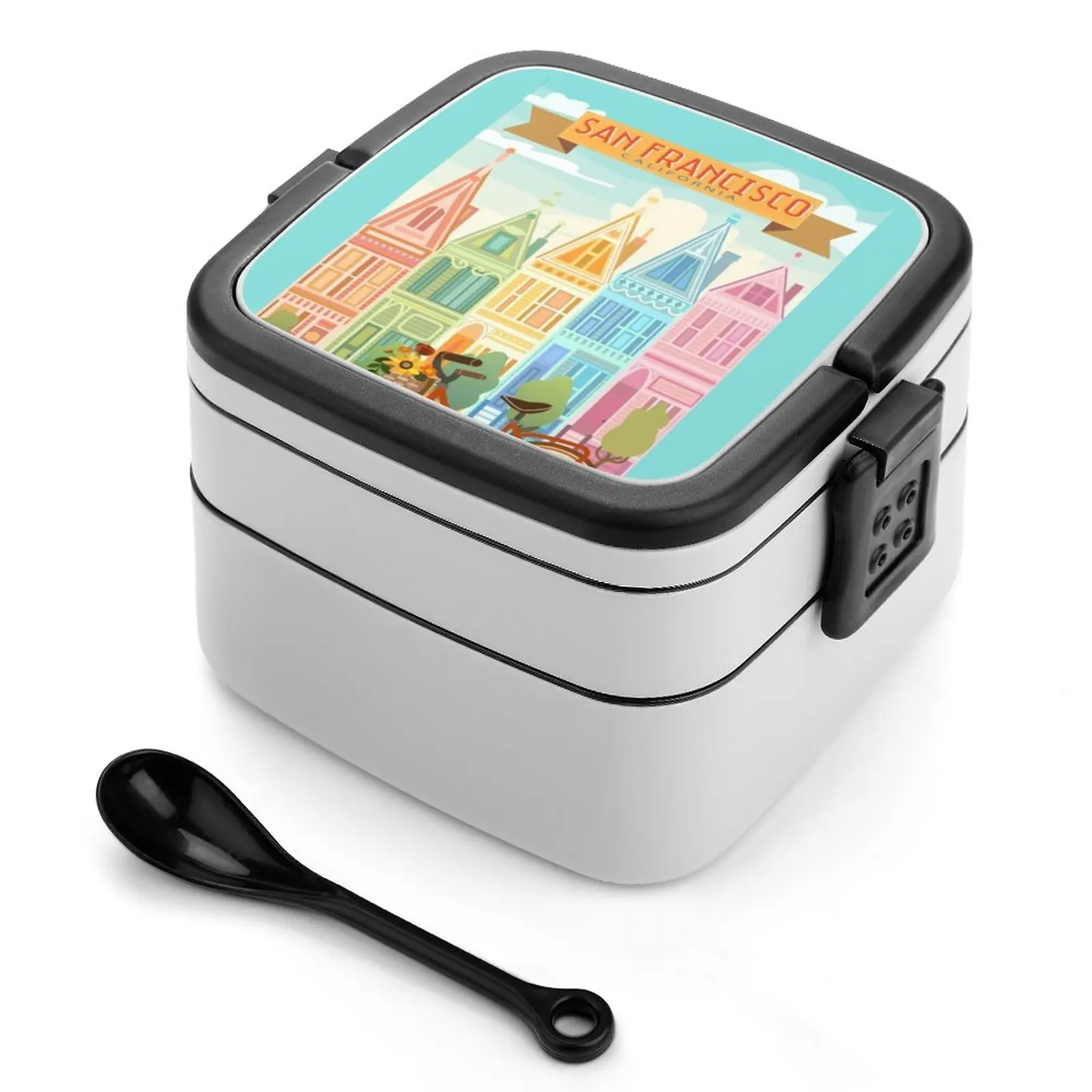 San Francisco Bento Box Lunch Box Contenitore Termico Per Alimenti Scatola Sana A 2 Strati San Francisco Viaggi Case Vintage Case Bicicletta