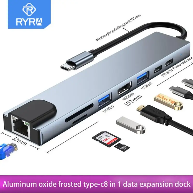 

RYRA USB C HUB Type C Splitter To HDMI 4K Thunderbolt Docking Station PC Laptop Adapter With PD SD TF RJ45 For Macbook Air IPad