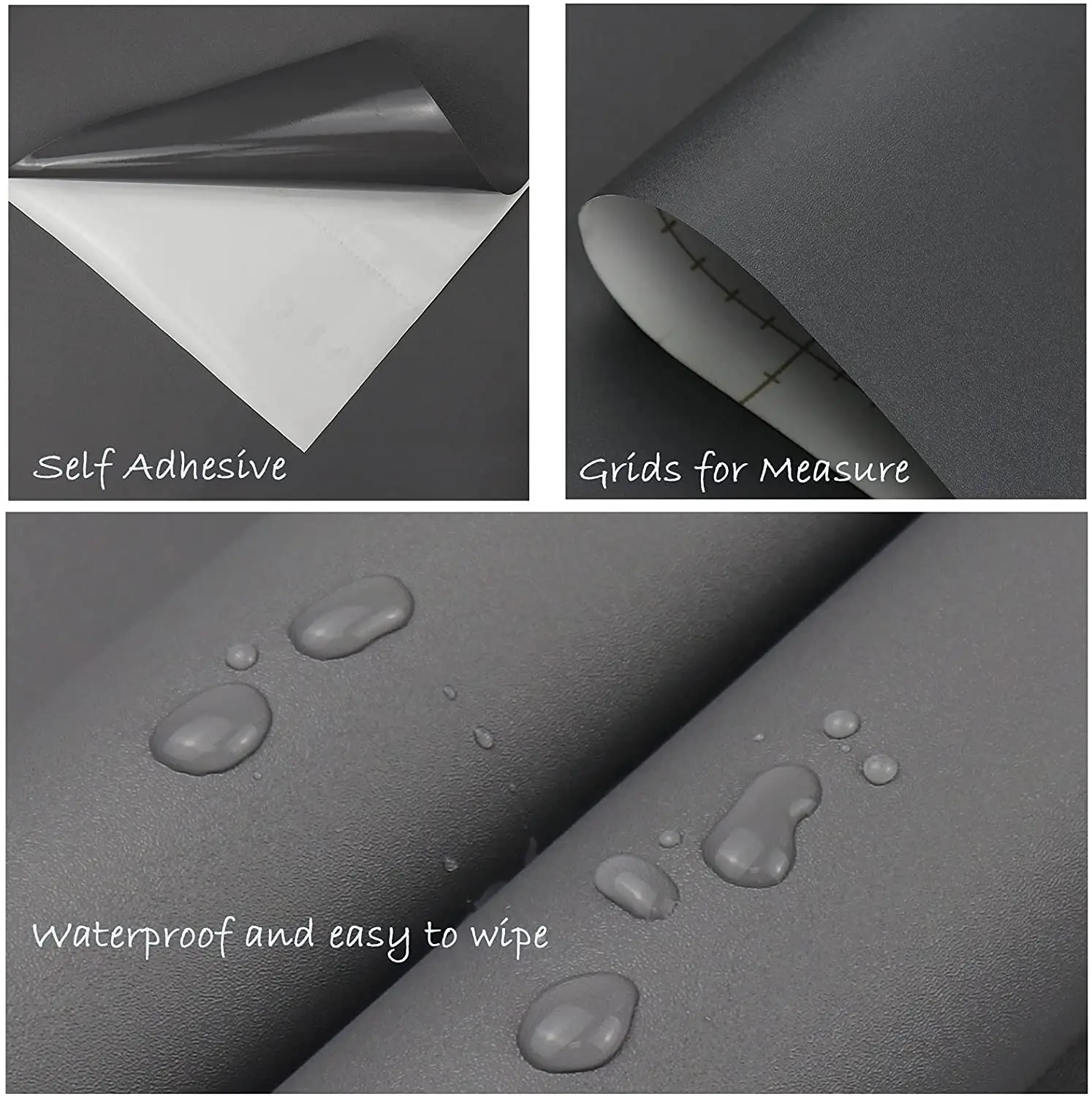 Matte Dark Gray Contact Paper Peel and Stick Decor Wallpaper for Shelf