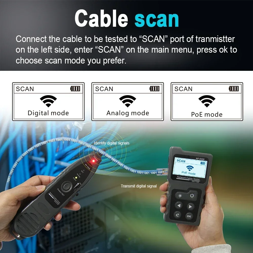 Noyafa-NF-8209 Network Cable Tester, LCD Display, Measure Length, RJ45 Cable Tracker UTP, Multifunctional Tester, Network Tool 6