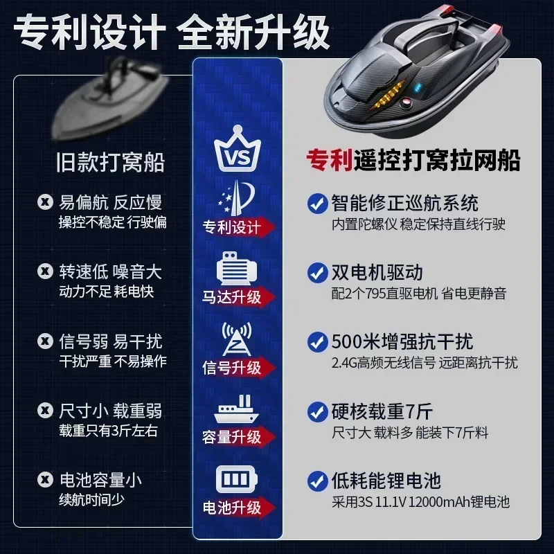 재고 원격 제어 선박 낚시 보트, 트롤링 후크 보트, 3 창고, 자동 디셰이크, 음성 리모컨 풀 네트