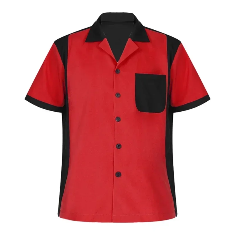 Men's Bowling Shirt Summer Retro Short Sleeve Button Casual Multi Color Striped Notched Collar Shirt