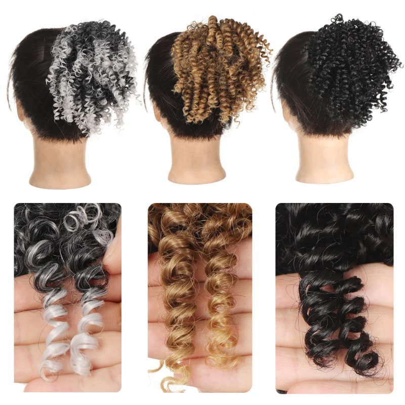 Synthetic Afro Puff Kinky Curly Chignon Elastic Chignons Hairpiece Heat Resistant Hair Extensions For Women Gray Black