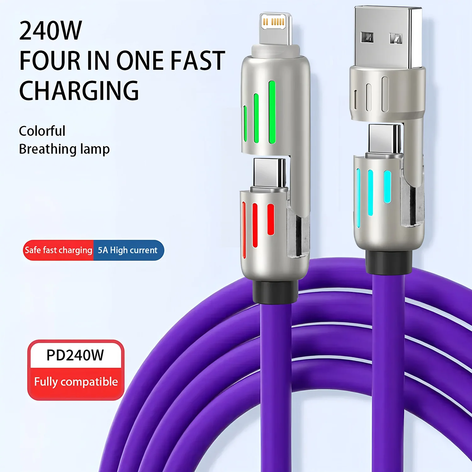 รูปสินค้า สายชาร์จ USB Type-C 4-in-1 ชาร์จเร็ว 240W สำหรับ iPhone Huawei Samsung Xiaomi