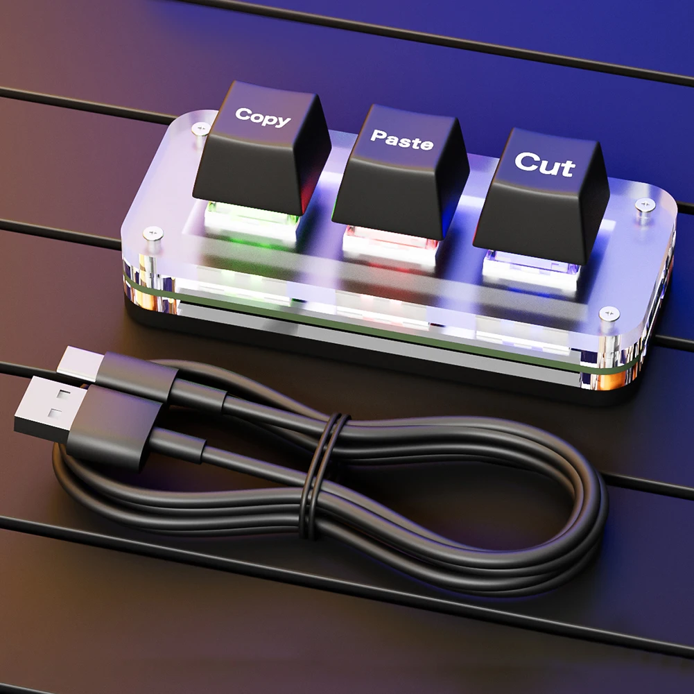 RGB 매크로 키패드 핫스왑 3 키 게임용 키패드, USB C타입 게임용 기계식 키보드, 프로그래밍 가능 키보드, 작업 및 게임용