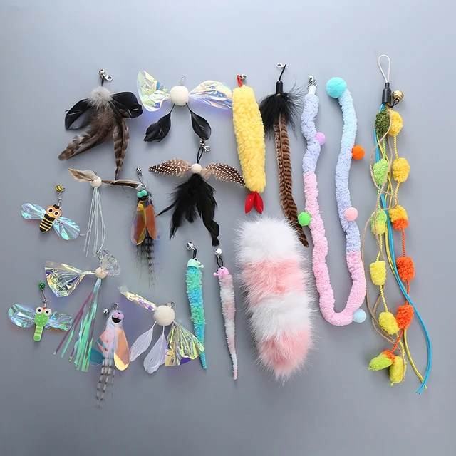 14PCS Cat Toy Set Caterpillar Feather Replacement Head Colorful Hair Ball  Tassel Retractable Fishing Rod Amusing Cat Stick - AliExpress