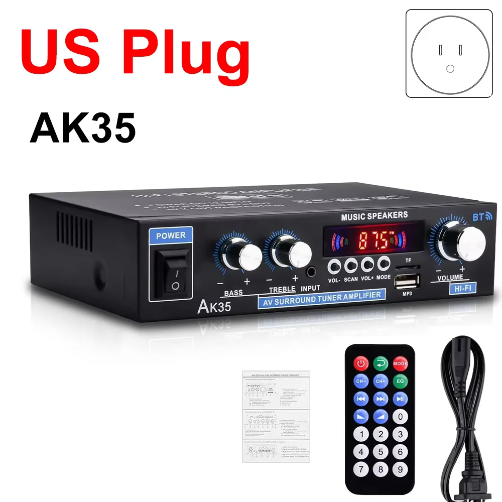 800W Bluetooth Surround Sound Stereo Amplifier with USB, FM, and Remote Control