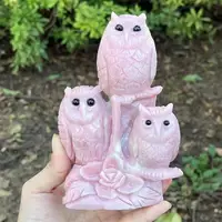 15CM Natural Pink Opal Tree Owl Carving Healing Crystal Animals Statue Reiki Crafts Home Room Decoration 1pcs 1