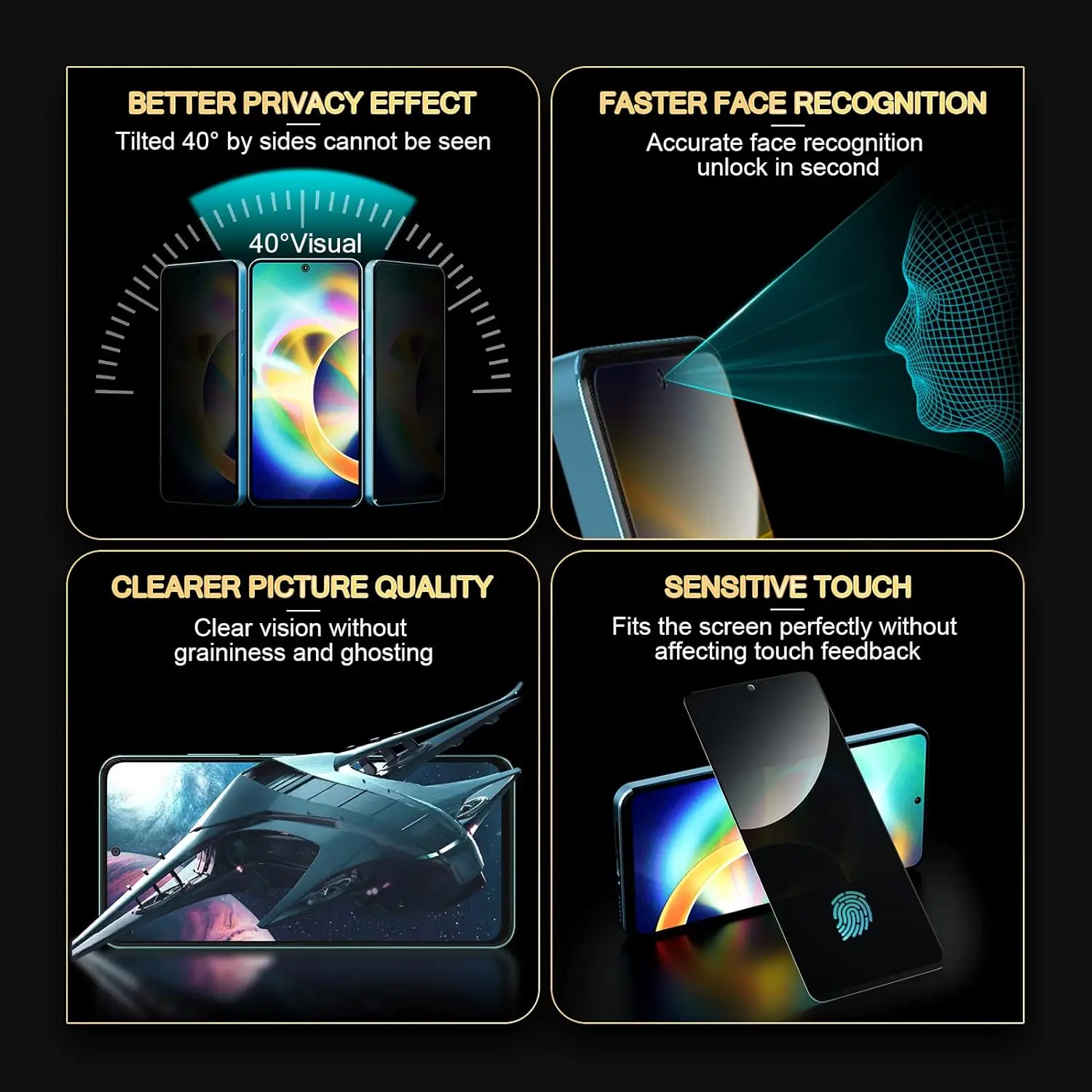 4-Pack Full Coverage Anti-Spy Anti-Scratch Tempered Glass Screen Protector