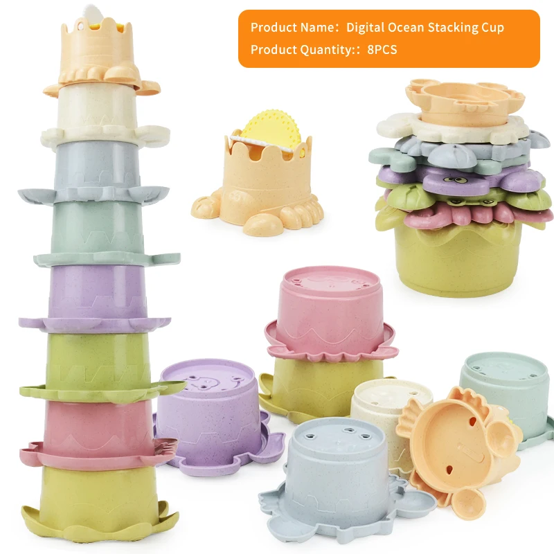 Baby Stacking Cups Bath Toy Toddlers Stackable Nesting Cups Water Pool Tub Toy 6-12 Months Infant Develop Montessori educational toys,puzzle toys,stacking puzzle toys,cup stacking toys,stacking toys