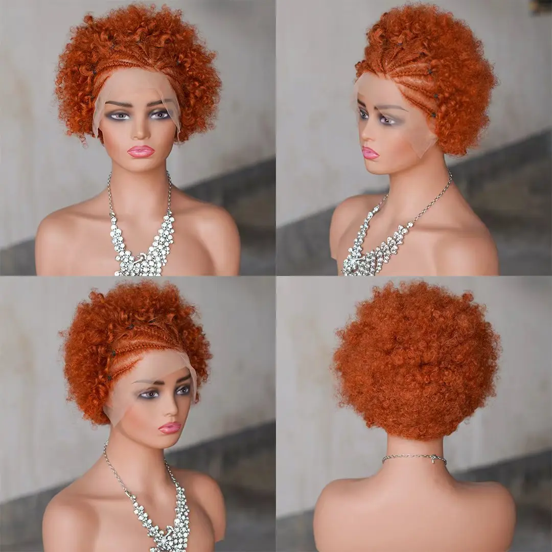 13x4 Full Lace Afro Braided Wig for Women African Wig Cornrow Braids Lace with Baby Hair 8 Inch Short Kinky Curly Braid Wigs