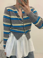 Stripe Knit cardigan Women Korean Spring Wear Versitile Fashion Long sleeve Slim fit Slimming Small Short Outerwear