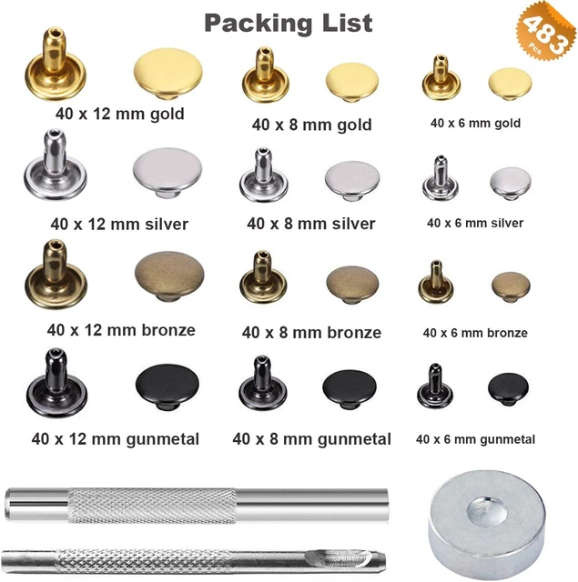 360pcs Metal Rivets For Leather Double Cap Rivets Tubular Rivet Studs With  3 Repair Tool And Storage Box