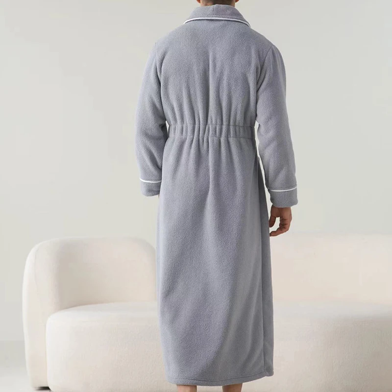 Luxurious Men s Plush Shawl Collar Bathrobe with Cozy Long Sleeves and Belt - Stay Warm and Stylish in this Soft Spa Robe