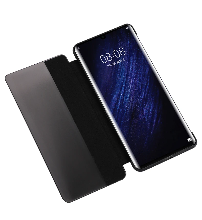 Luxury Genuine Leather Flip Cover with Window View - Shockproof and Heavy Duty Design