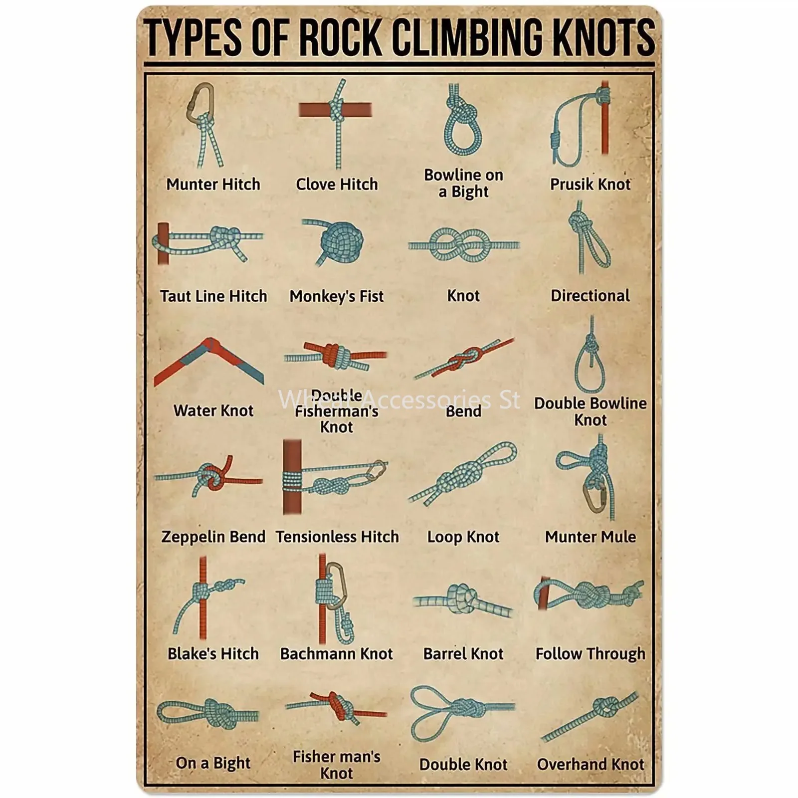 

A Climbing Knowledge Posters Types of Rock Climbing Knots Posters Wall Decor Popular Science Guide Room Decor Bathroom Decor