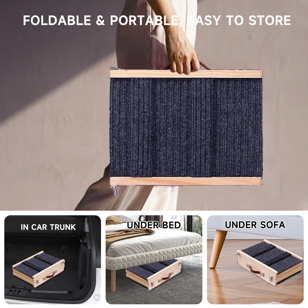 39.4''/100cm Wooden Pet Ramp Dog Ramp For Bed,Adjustable Height Dog - View #9