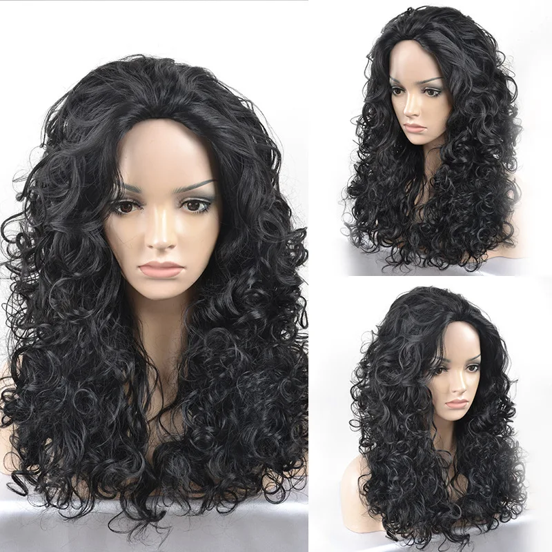 

Vogue Long Black Synthetic Natural Wavy Machine Wig Heat Resistant Fiber Cosplay For Women Wigs