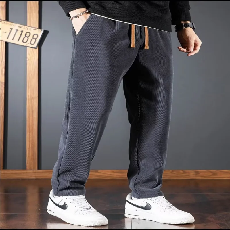 2025 autumn and winter tall men's casual pants with plush drawstring ...