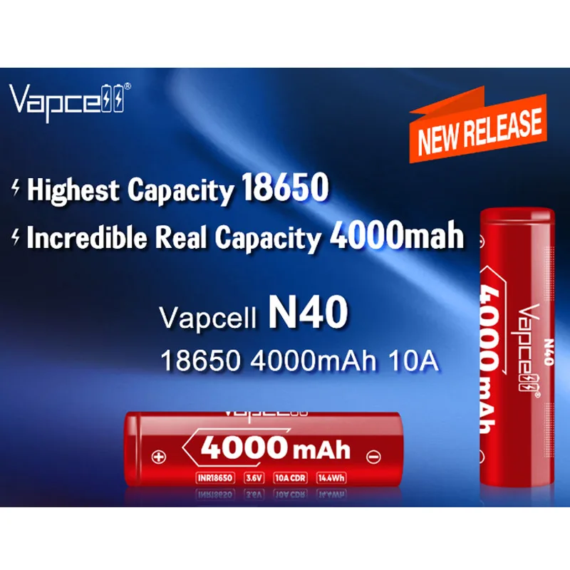 Original Vapcell N40 Inr 18650 Bateria Maior Capacidade 4000mah Cdr 10a 3.6v Baterias Recarregáveis para Uav Vapemod Lanterna - Image 3