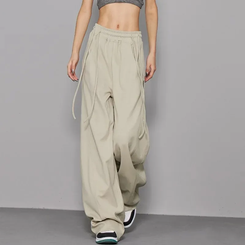 

American Parachute Slacks Women's Summer Thin Ice Silk Quick-drying Pants Paratrooper Pants Straight Wide-leg Mop Pants