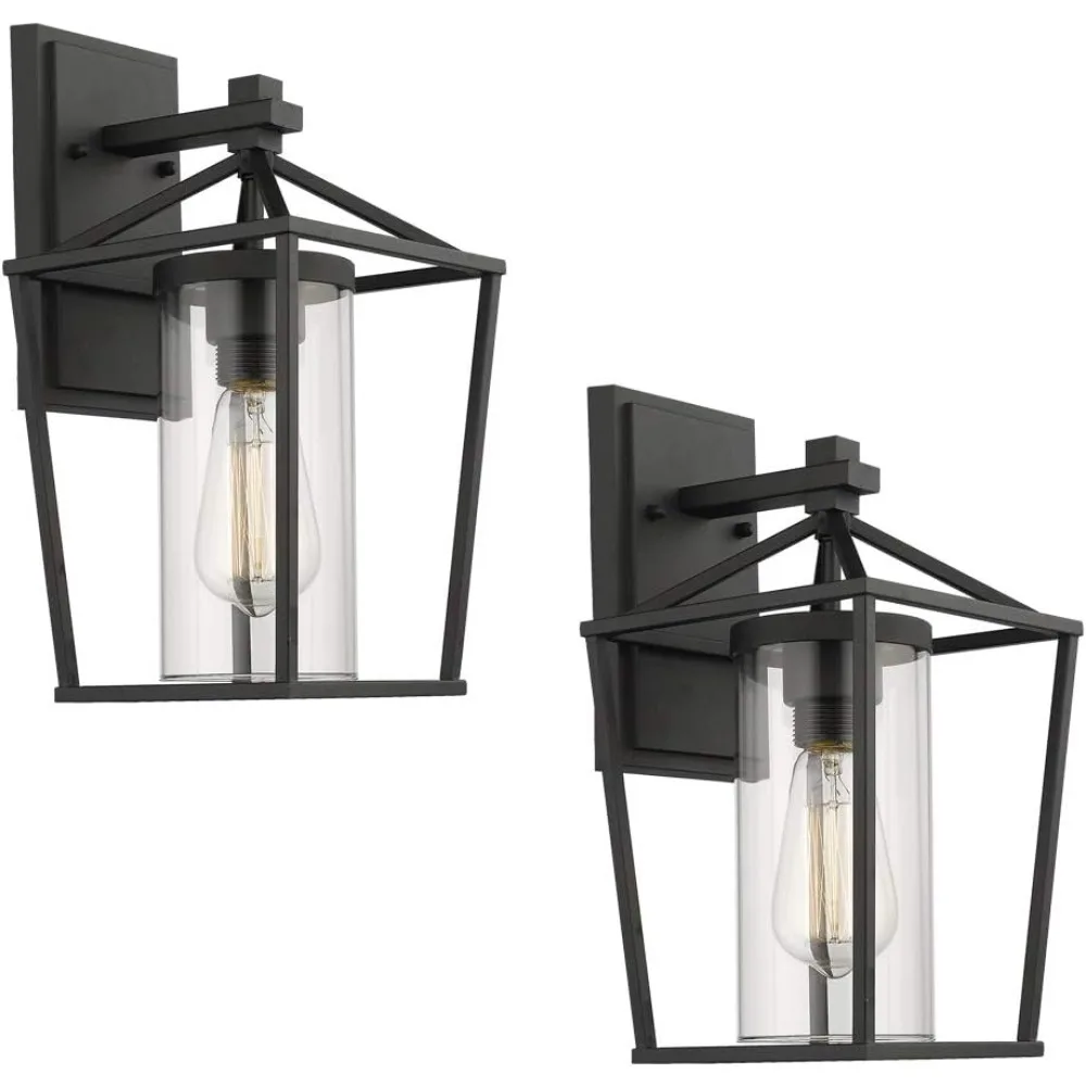 Outdoor Porch Light 2 Pack, Wall Mount Light Fixtures, Black Finish with Clear Glass, Outdoor Porch Light file rack wall mount brochure rack pamphlet holder tabletop document stand clear document stand pamphlet holder file organizer