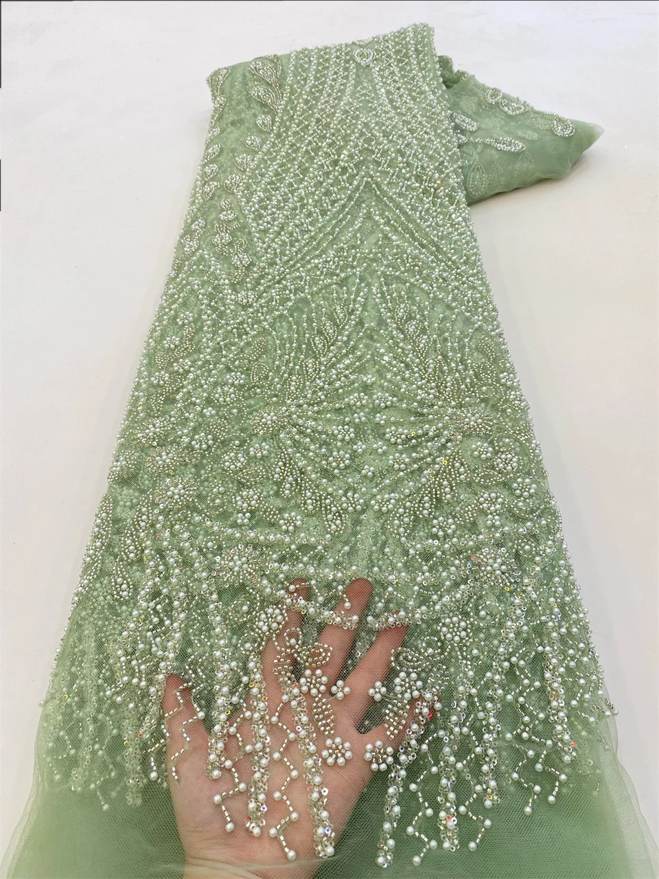 

Роскошные африканские тяжелые бусины ручной работы блестки кружевная ткань 2024 высокое качество французская вышивка для жениха нигерийское кружево для SewingXZ5955