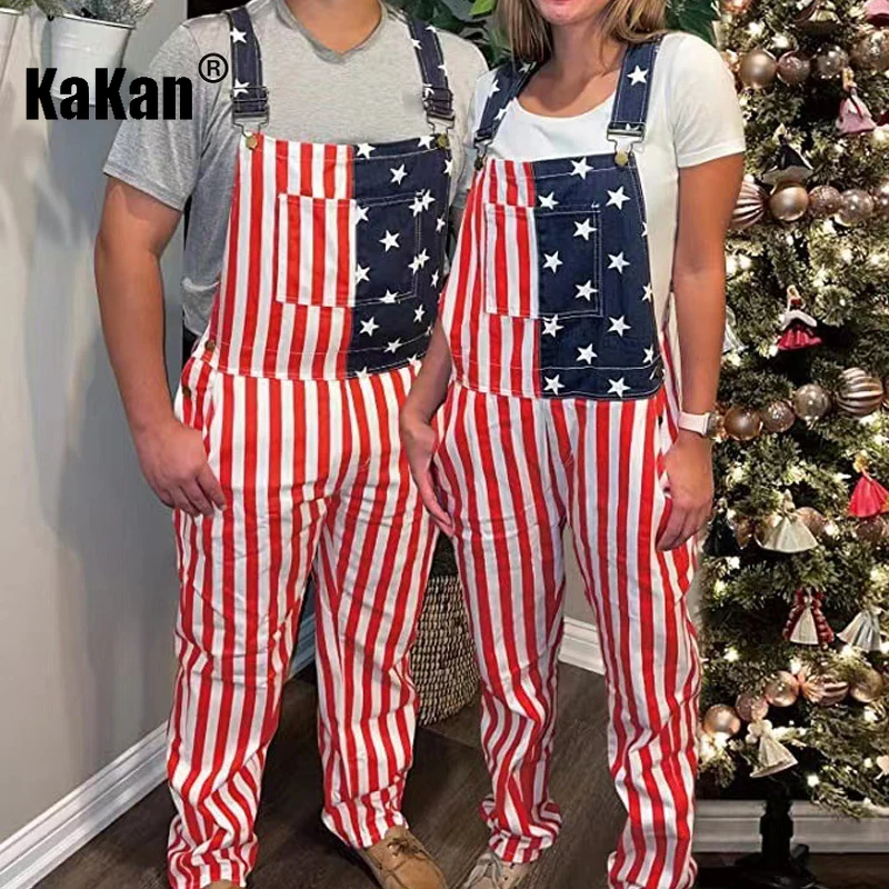 Kakan-Europe and The United States New American Independence Day Jeans, Flag Back Pants Workwear Long Jeans K34-771 xuru europe and the united states new independence day flag suspenders jeans women s painted patch back pants jeans k34 222